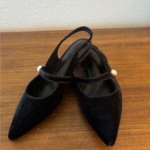 ASOS Black Velvet Pearl Slingback Flats